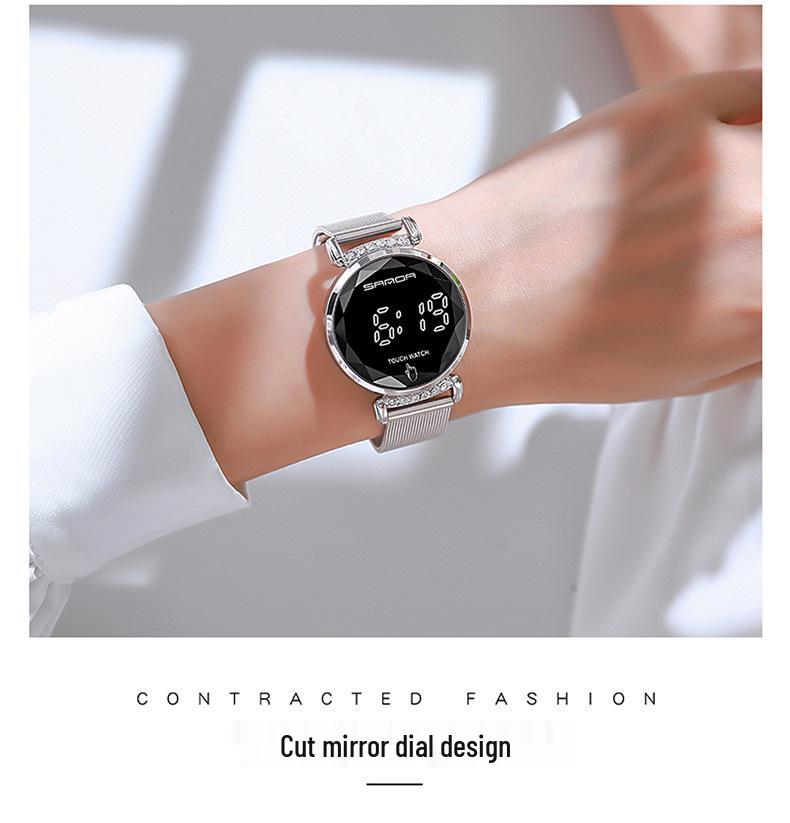 Sanda LED Touch Screen Ladies Mesh Band Watch 8007