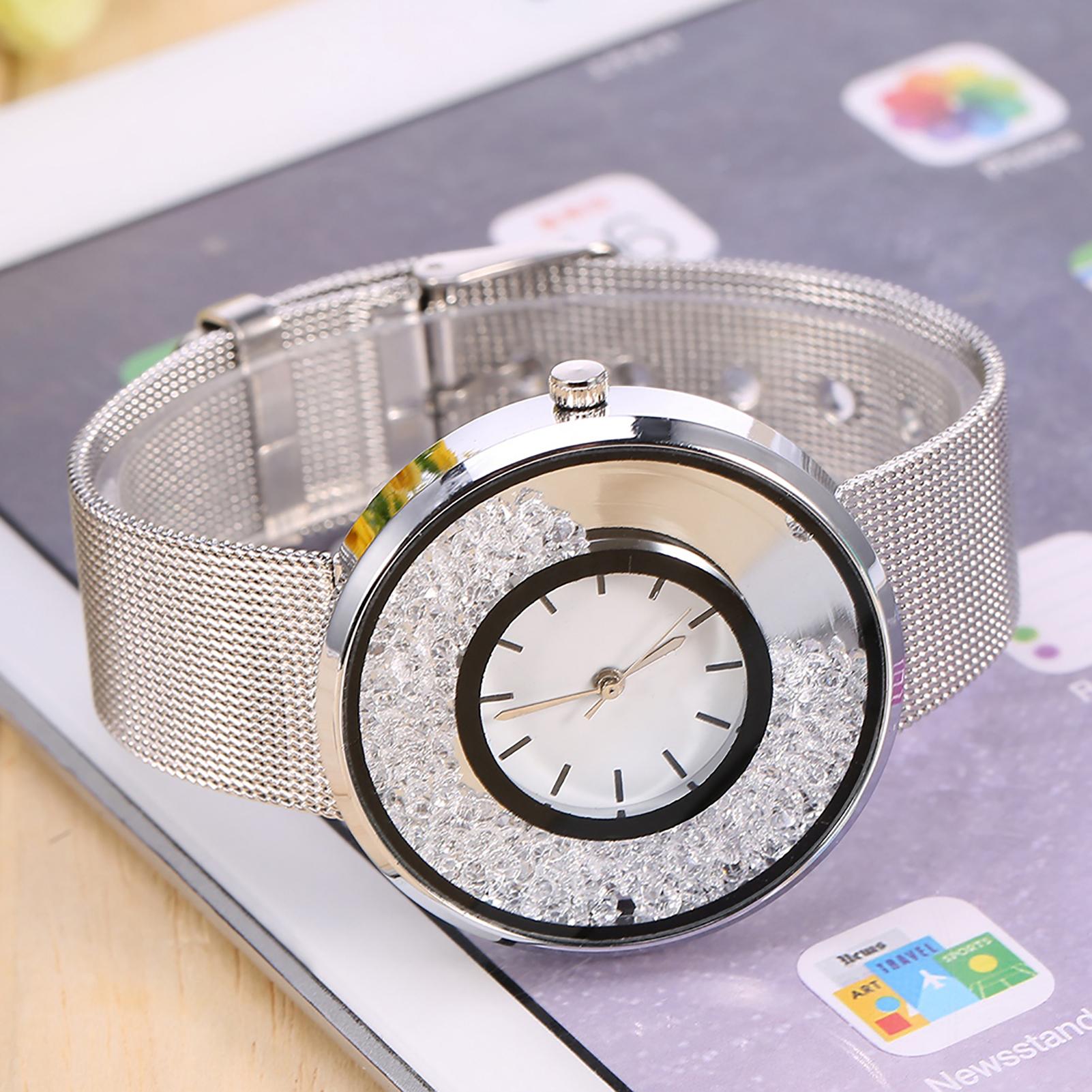 

Quartz Analog Wrist Watch Round Alloy Band Rhinestone Dress Wristwatch (Gold)