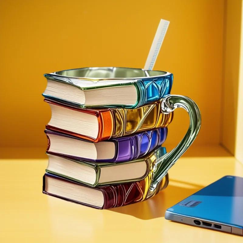 11oz Resin 3d Painted Books Coffee Mug Unique Handmade Drink Cup Creative Book-Shaped Drinkware Colorful Novelty Mugs Gifts