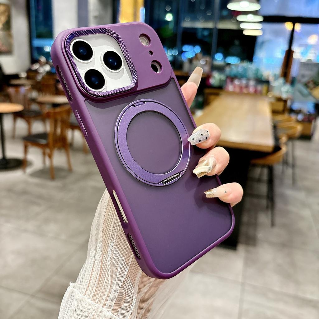 Applicable To Iphone17 Rotating Magnetic Suction Bracket Mobile Phone Case Matte Apple 16PROMAX Metal Mirror Protective Case 15