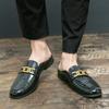 New Luxury Half Shoes For Men Mule Loafers British Mens Casual Leather Italian Brand Designer Shoes Black Sandals Slippers 38~47