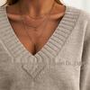 European & American Style Women's Loose V-Neck Knitted Pullover Sweater