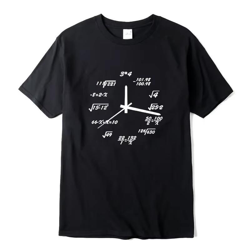 Men'S T-Shirt Casual Cotton Funny Math Clock Print Summer Loose O-Neck T Shirt For Men Short Sleeve Tops