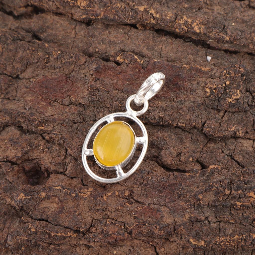 Yellow Cat'S Eye Stone 925 Silver Sisters Day Engagement Wedding Pendant Jewelry PP-6-47