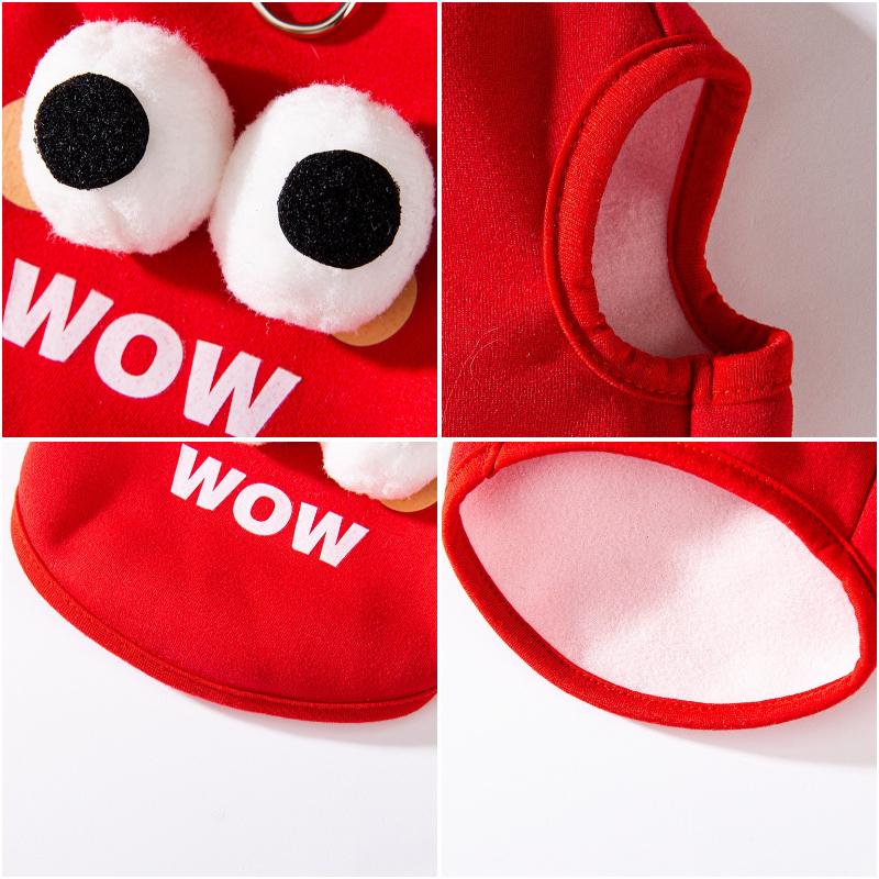 Cute Eye Print Pet Hoodie Thin Fleece Dog Cat Sweater Warm Two Legs Outfit Winter Clothes Leash Hole Design Soft Thermal Pet Clothing