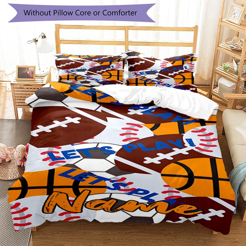 3pcs Custom Name ball sports Bedding Set Duvet Cover Closure Includes 1 Duvet Cover & 2 Pillowcases, Soft and Comfortable for All Seasons.