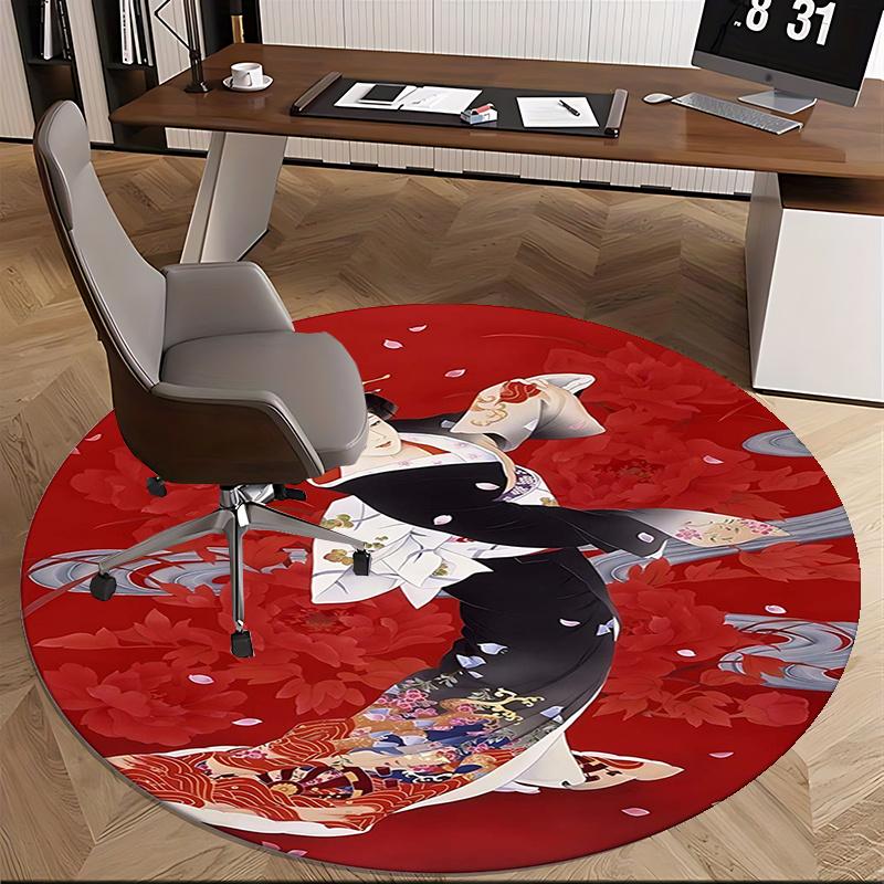 Traditional Japanese Kimono,Geisha Dance Chair Mat Round Rug Office Carpet, Non Slip, Suitable for Living Rooms, Bedrooms Decor.1205227a