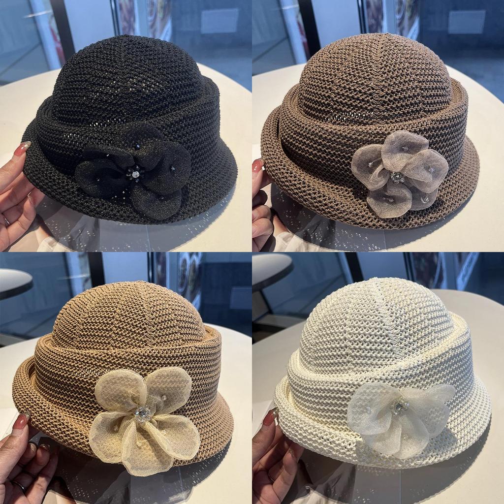 Summer Flower Pattern Knit Bucket Hat With Sun Protection For Outdoor Casual Wear