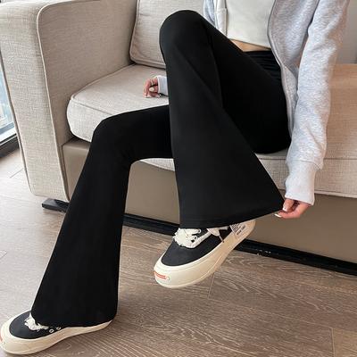Schwarze Schlaghosen Damen neu Frühling und Herbst hochtailliert und dünn Hufeisenhosen lässig kleine Mikro-Pull Yogahosen