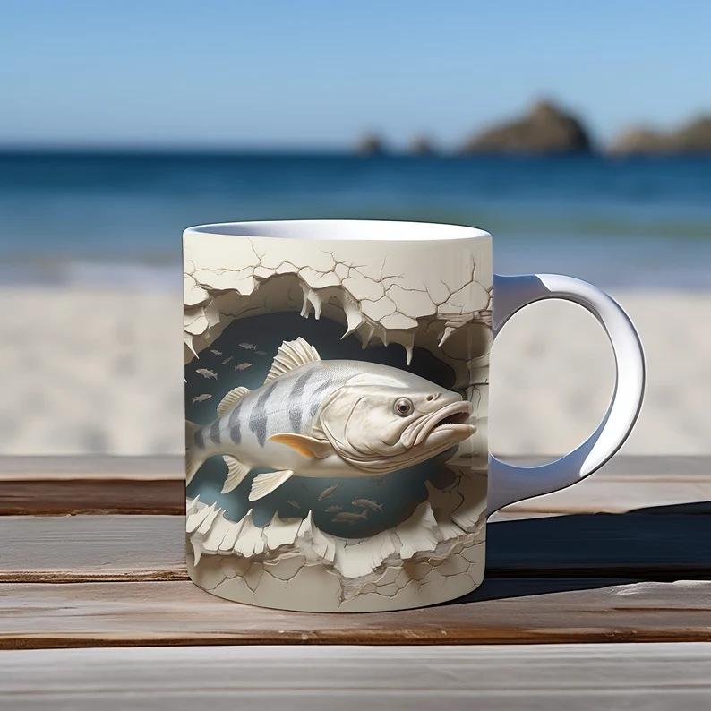 3D Father'S Day Gift Dad Ceramic Coffee Mug Father Goldfish Water Cup Fishing Fishing