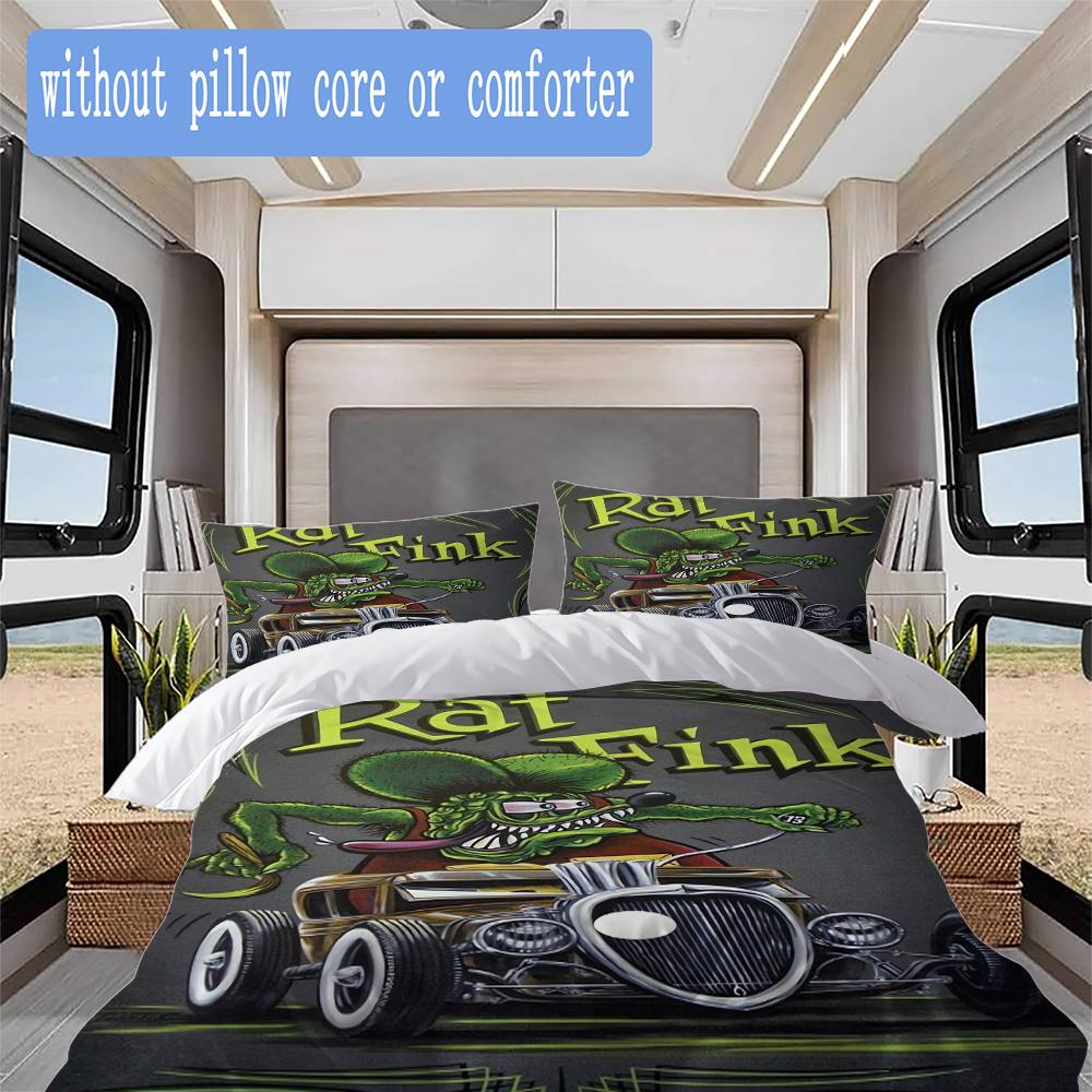 Rat Fink Pattern Bedding,Quilt Set Quilt Cover Pillowcase Home Birthday Gift (1*duvet cover+2*pillowcase,without core)ZSJT0917077