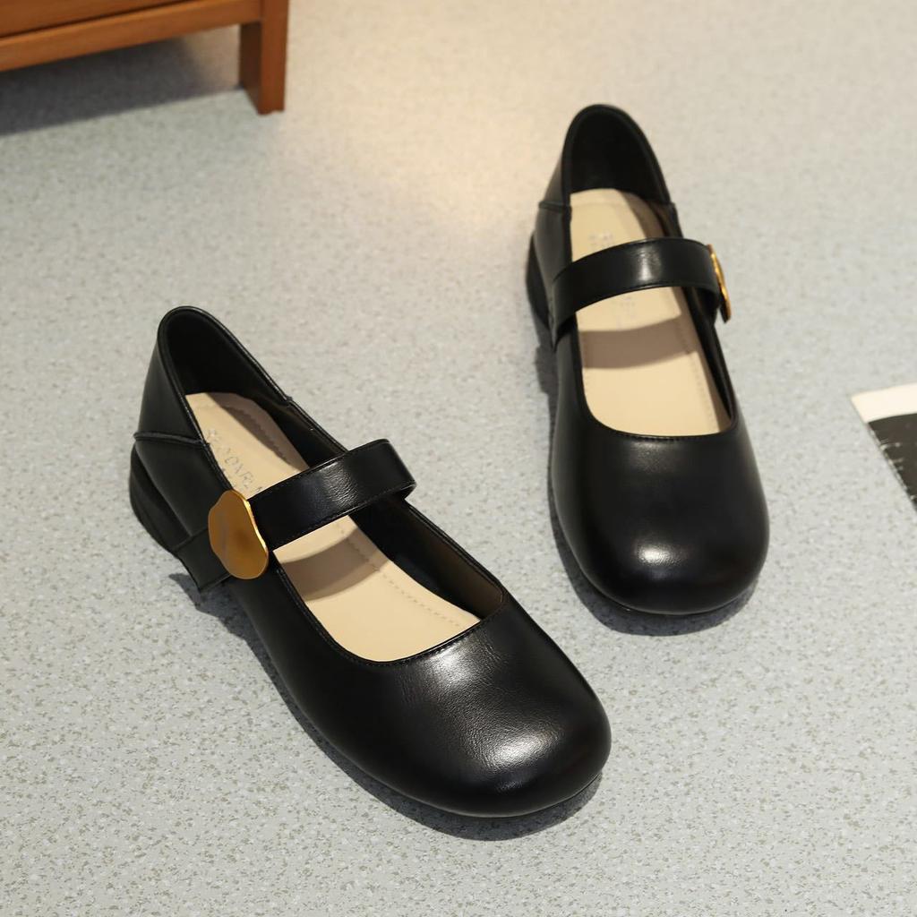 French Mary Jane single shoes women's 2025 summer new round head soft sole one pedal shallow mouth flat bottom elegant retro