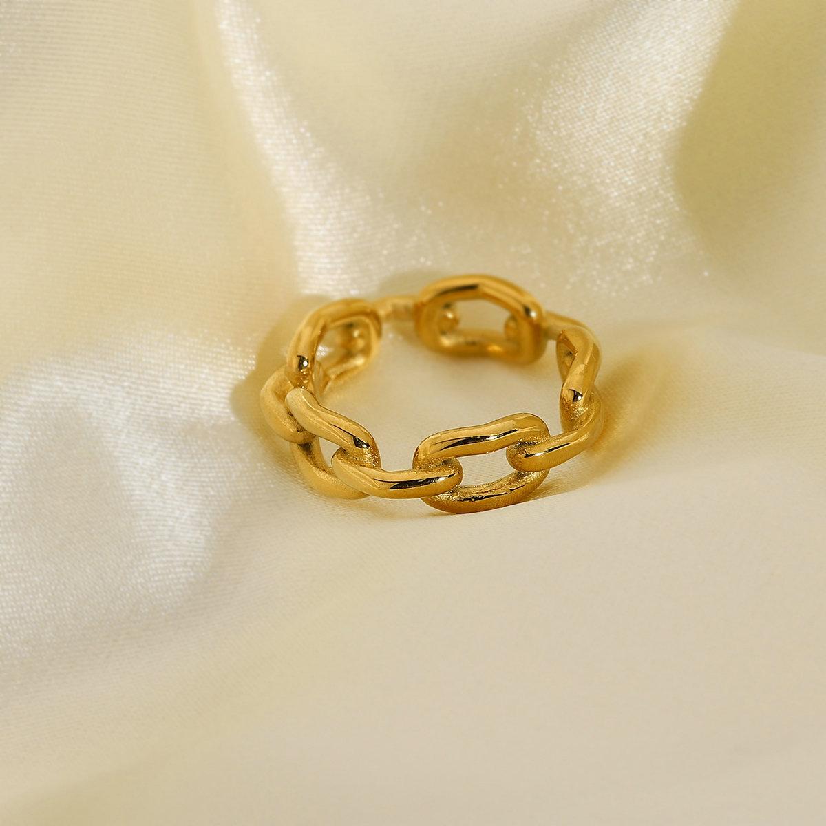 

2025 новое минималистское полое кольцо из титановой стали с кубинской цепочкой из 18-каратного золота, женское металлическое кольцо, ювелирные изделия, мода No.8