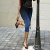 Women Milk Silk Gradient Print Casual Pants Mid Waist Stretchy Slim Fit Cropped Length Soft Lightweight Bottoms for Daily Wear