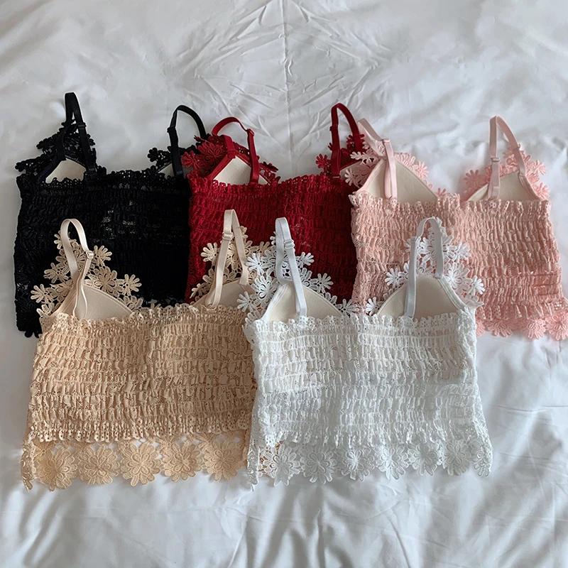 Dámský krajkový top s výstřihem do V a sexy zády, crop top s dutým výstřihem a podprsenkou, květinový výšivkový top Y2K 2025