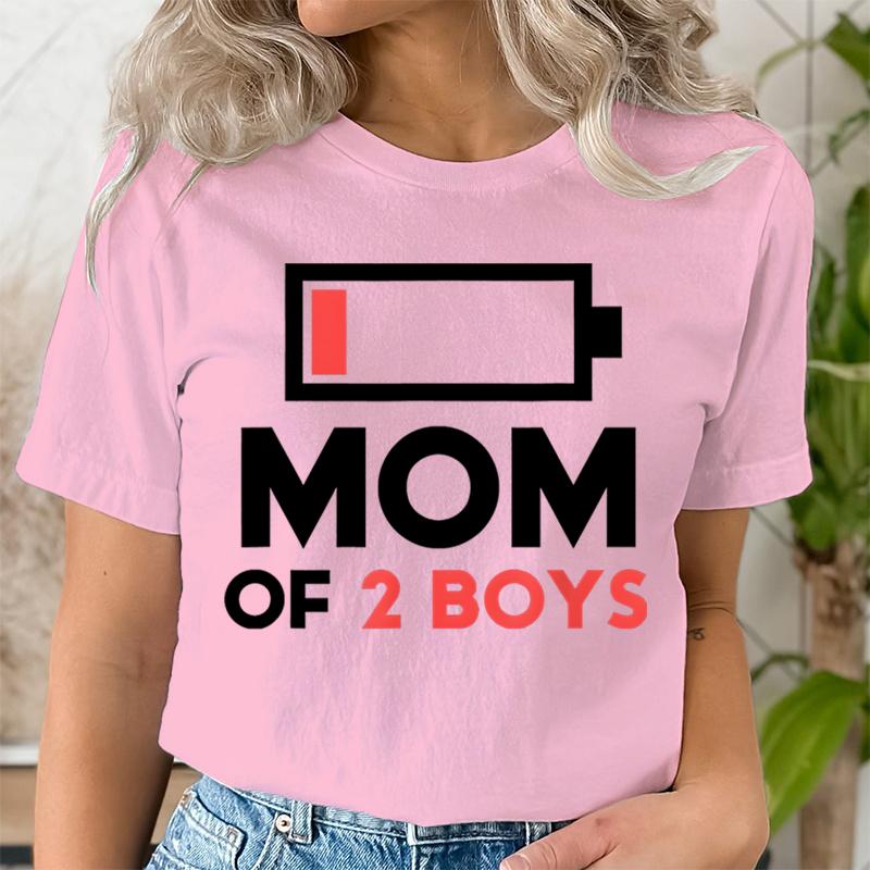 Women Clothing Graphic Mom of 2 Boys Print T Shirt Short Sleeve Ladies Mama Print Clothes Lady Tees Tops Female Womens T Shirt