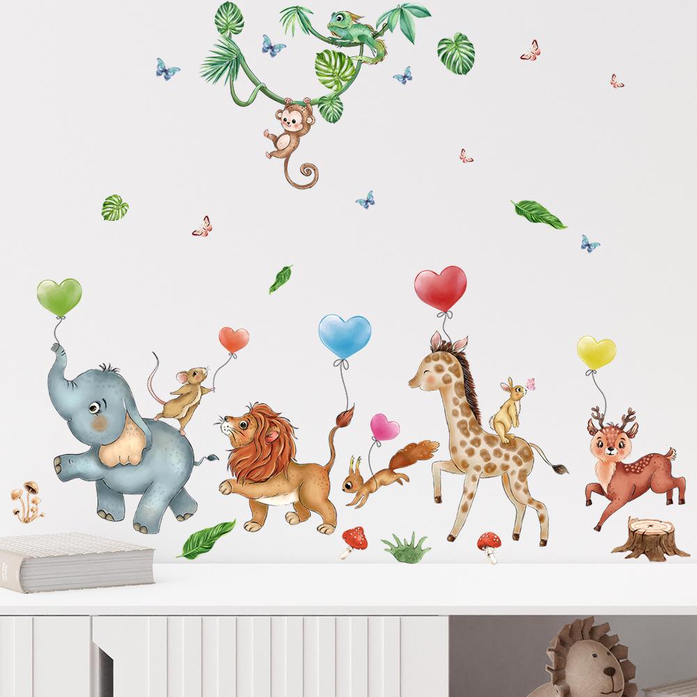 Cartoon Animal Balloon Wall Stickers With Movable Stickers For Decorating Posters And Murals In Children's Rooms