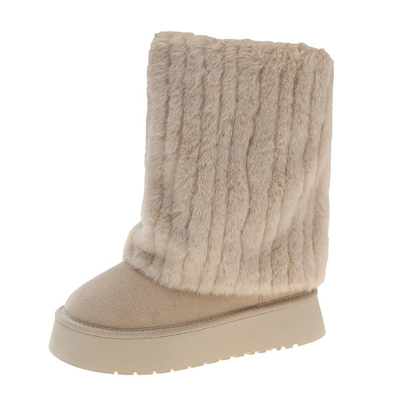 Large size women's shoes 41 to 43 wide fat feet platform high snow boots women's winter thickened warm Northeast sub-zero cotton shoes