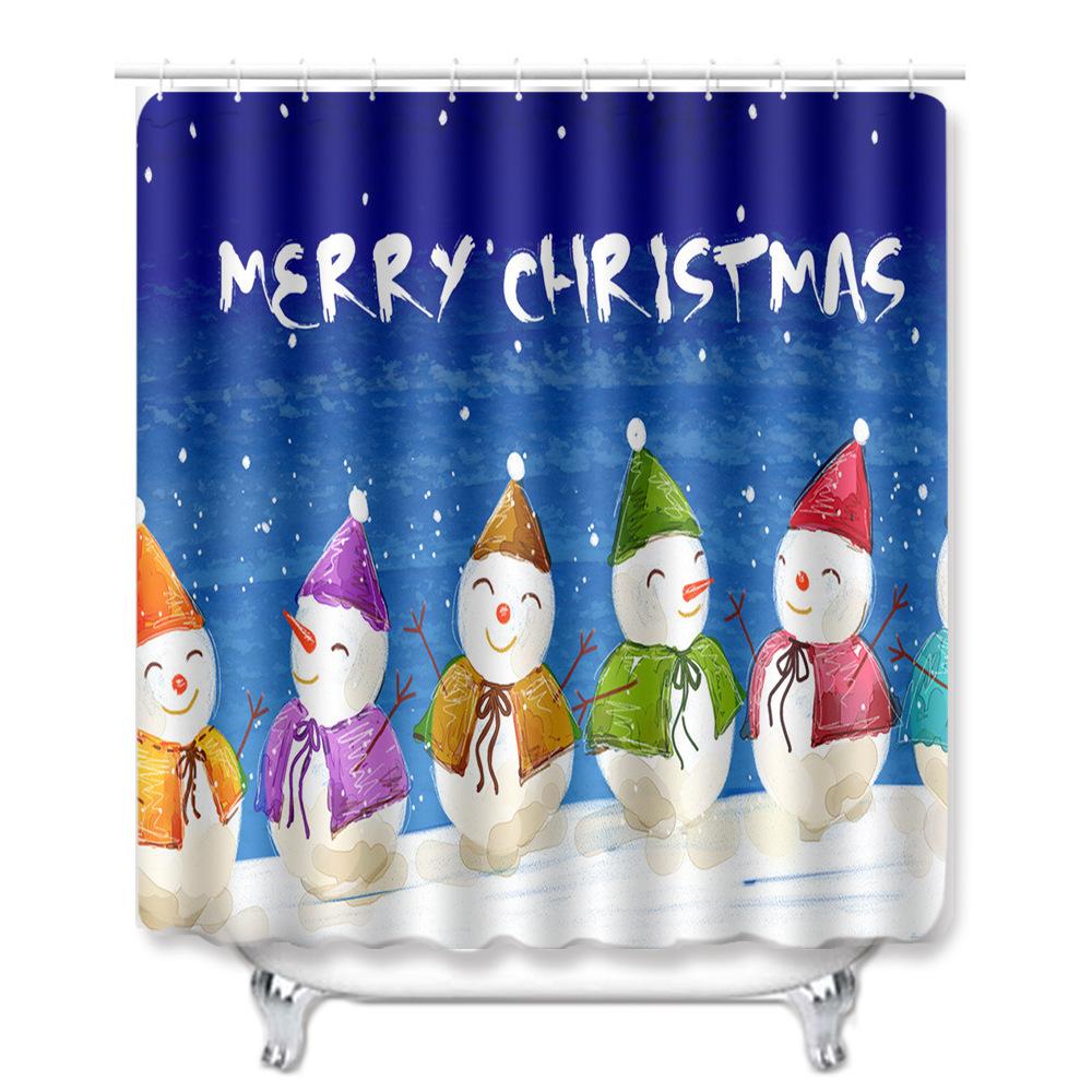 Christmas Toilet Seat Shower Curtain Four-Piece Printed Floor Mat Set Bathroom Floor Mat Bedroom Absorbent Door Mat Carpet