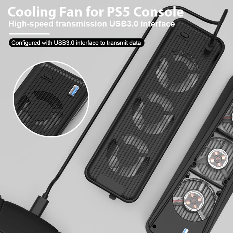 For PS5 Game Console ABS Cooling Fan 2-Gear Wind Heat Dissipation USB Fan Cooler