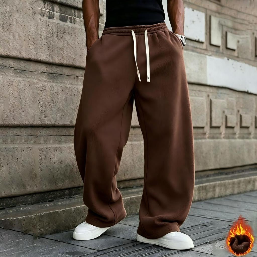 Men's Oversized Straight Leg Lined Sweatpants with Drapey Fit for Athletic Casual Wear