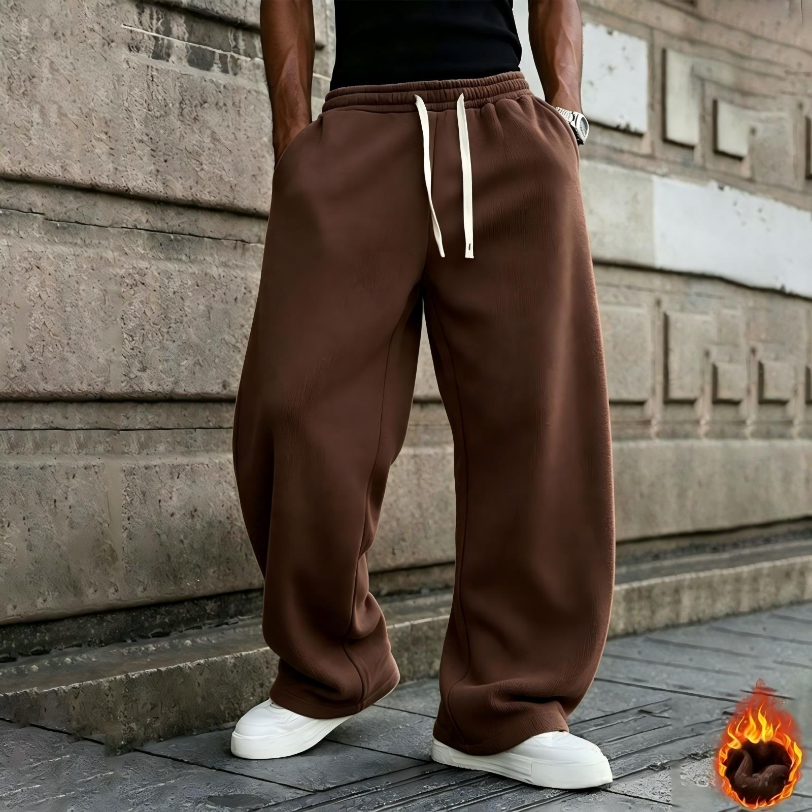 Herren Oversized Gerade geschnittene gefütterte Jogginghose mit lockerem Sitz für sportliche Freizeitkleidung M kaffeebraun