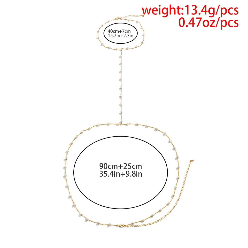 IngeSight.Z Schlichte, mit Perlen besetzte Kreuz-Bikini-Brustketten für Damen, sexy Sommer-Strand-Taillen-Bauchketten, Körperschmuck