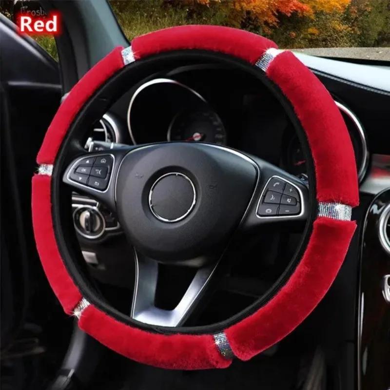 1 buc Husă Volan Auto Universală Moale de Pluș cu Strasuri