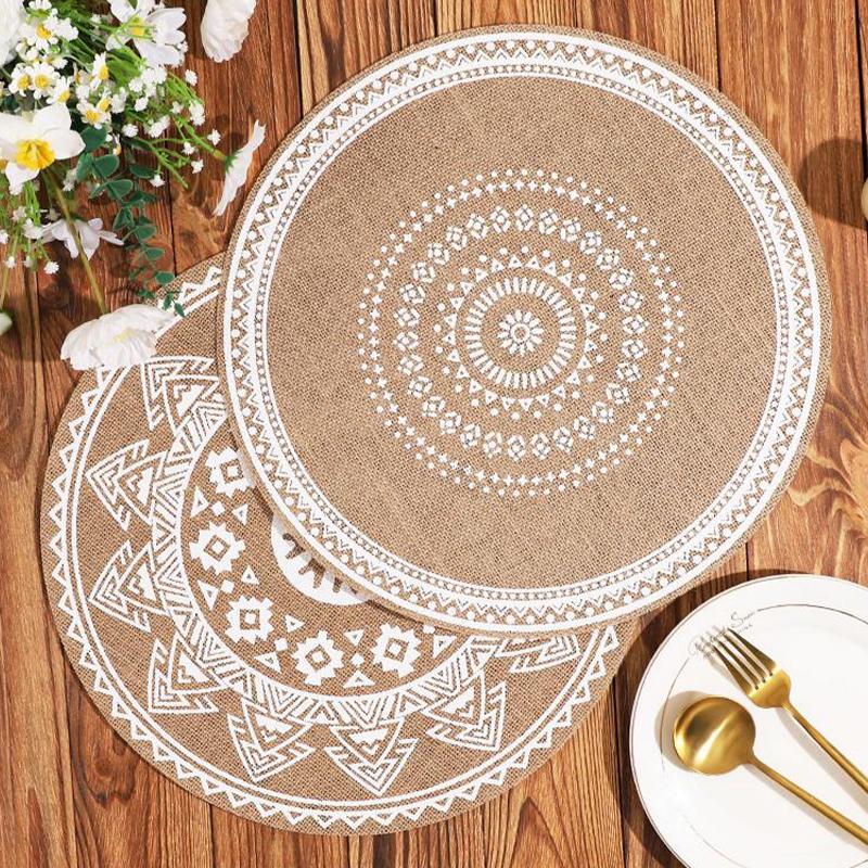 Boho Mandala Round Placemats Heat-Resistant Linen-Cotton Table Mats Washable Non-Slip Dining Decor