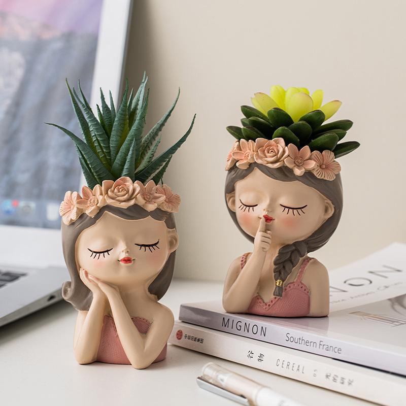 Cute Girl Flower Pot for Succulents, Decorative Planters Girls Portrait Garden Pots for Home Decor Desktop Ornamentpotsforplants