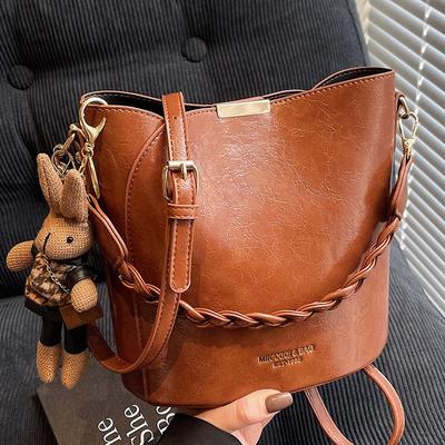 Autumn Fashion Simple Shoulder Bag Texture Bucket Bag Women's Bag Casual High Value Messenger Retro Bag Women