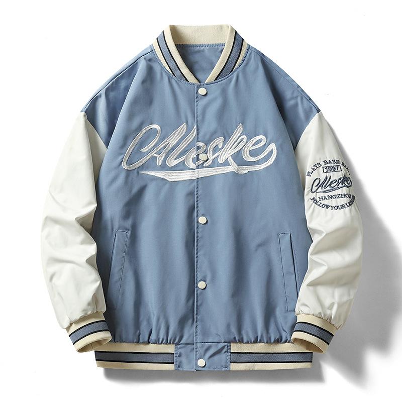 

Spring and Autumn Baseball Robes Men s Fashion Jackets Men s Loose Couple Student Casual Jackets M джинсовий синього кольору