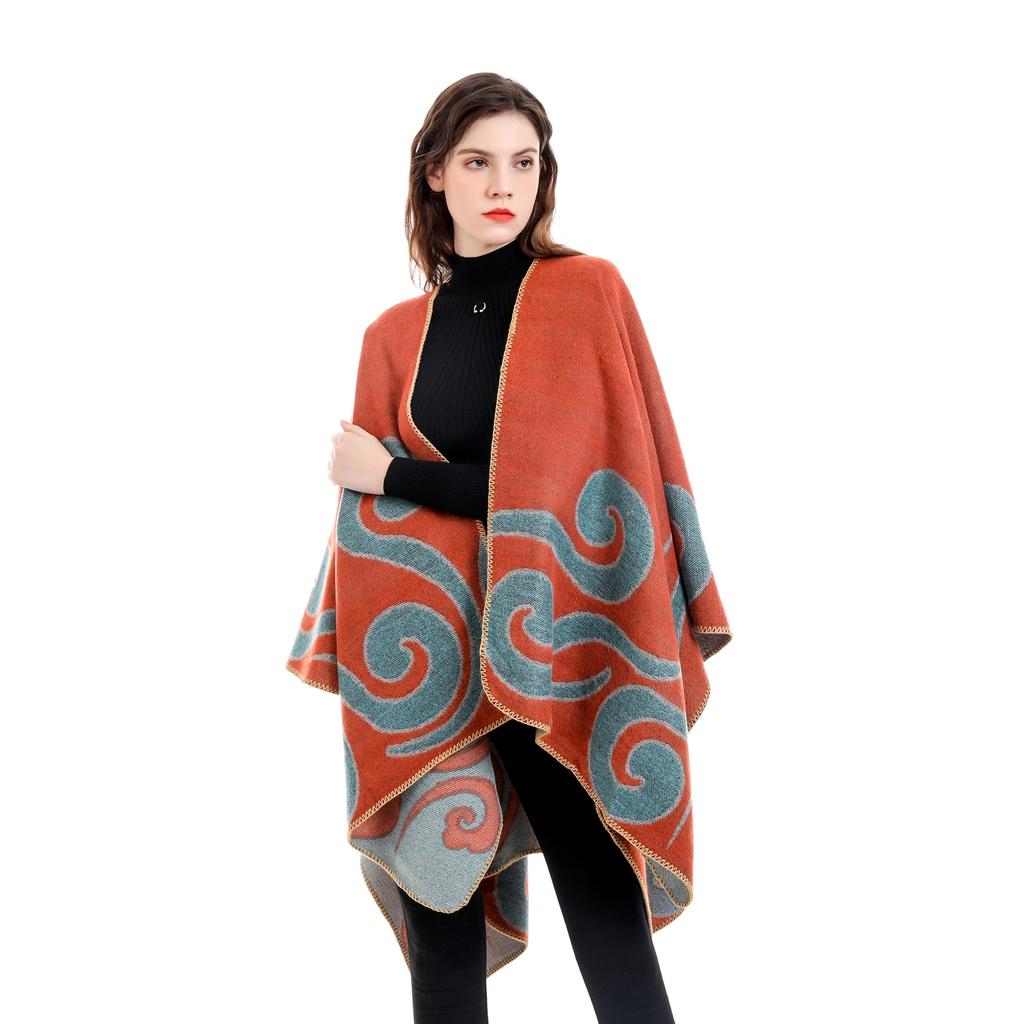 Fashionable Thick Warm Shawl Geometric Pattern Jacket Shawl Women'S Autumn And Winter Long Imitation Cashmere