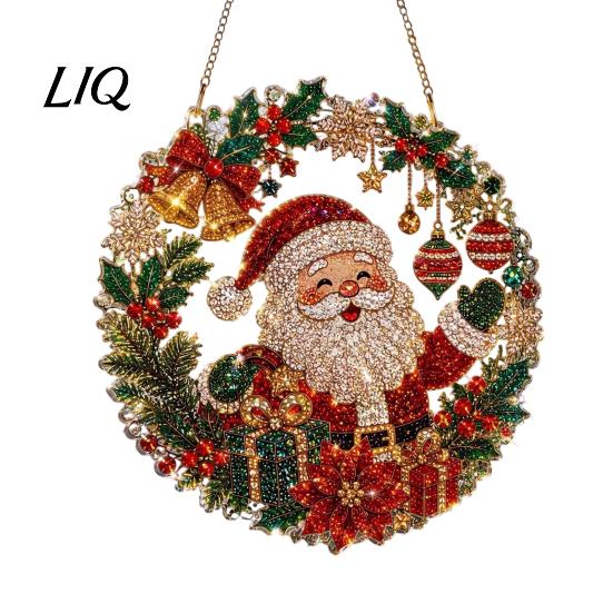 Christmas Gift for Friends Faux Diamond Art Suncatcher, 2D Flat Window Hanging Ornament, Holiday Party Decor Beaded Pattern Acrylic Decoration