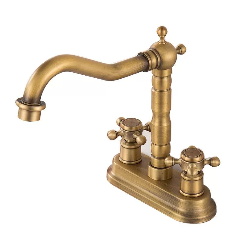 Widespread Basin Faucet Bathroom 4 inch Hot Cold Water Mixer Crane Deck Mounted Bath Tap Basin Mixer Brass Antique Bronze