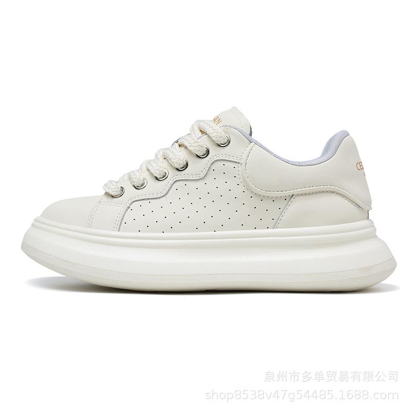 

High-quality suction film thick-soled new autumn leather thick-soled casual breathable trendy shoes 39 белый