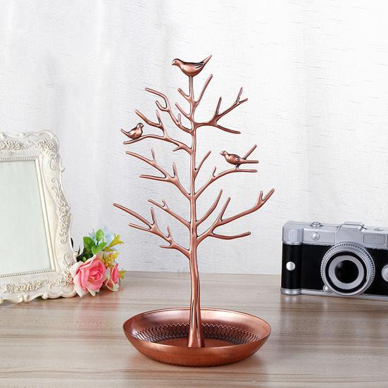 Vintage Bird Tree Jewelry Holder Trinkets Keys Earring Necklace Ring Bracelet Jewelry Accessories Display Organizer Stand Metal Storage Rack