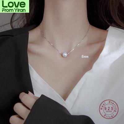 925 Sterling Silber Koreanische Ins Perle Anhänger Halskette Frauen Elegante Jahrestag Geschenk Schmuck