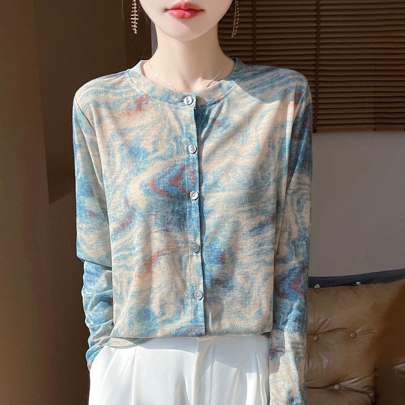 

Летний женский кардиган свободного кроя тай-дай - Красочный топ с круглым вырезом для защиты от солнца XL