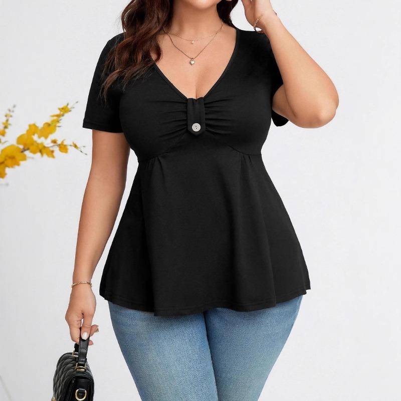 Jarní Letní Dámské Oblečení s Hrudní Sponou Stahování Pasu Výstřih do V pro Ženy Top