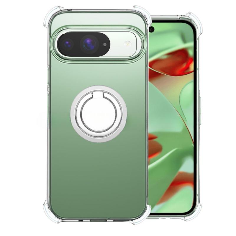 

Для Pixel 9 Pro XL 9pro Магнитный держатель кольца Чехол для Google Pixel9 8pro 7pro 8A 7A 6A Противоударный прозрачный силиконовый мягкий чехол с подушками безопасности Pixel 6 XL серебряный