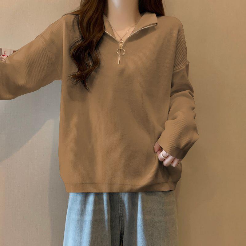 Women s Plus Size Loose Half-Zip Polo Collar Knit Top - Autumn/Winter 2025 M [80-100 jin] кофейный