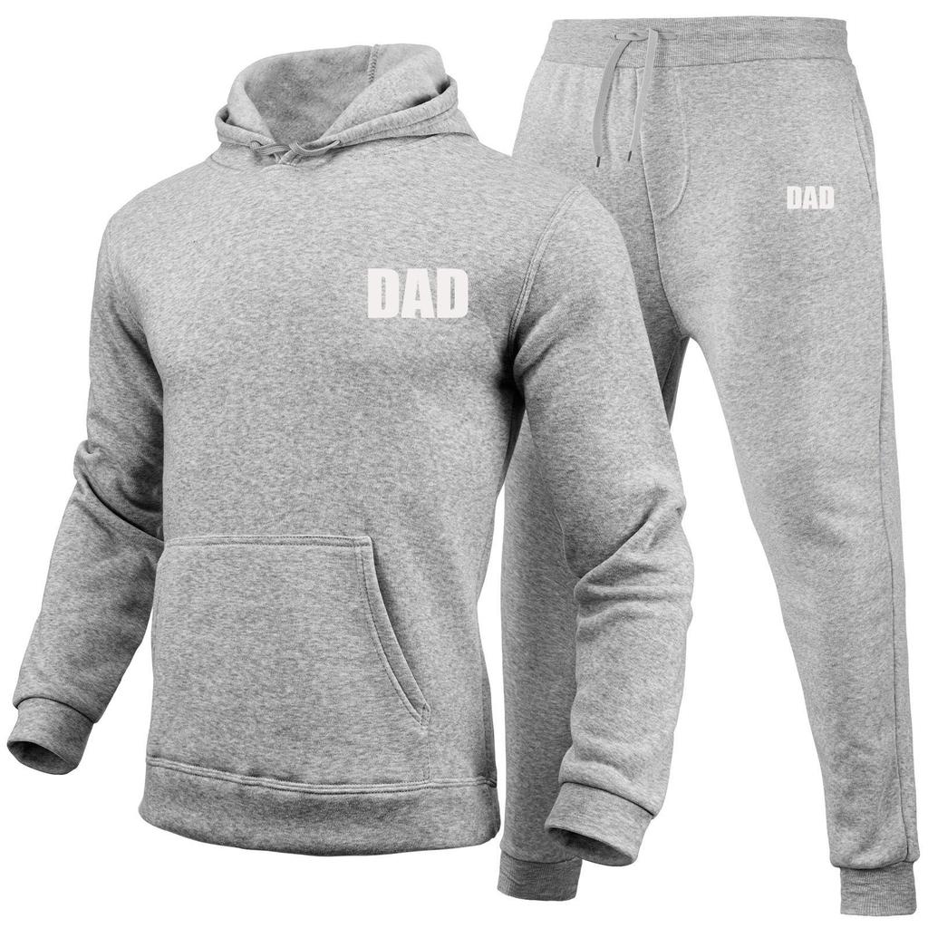 Dad Letters Printed Sets Winter Tracksuit Men Hooded 2 Piece Sets Mens Outfits Suit Men Fleece Sport Hoodie Sweatpants Two Piece Sets