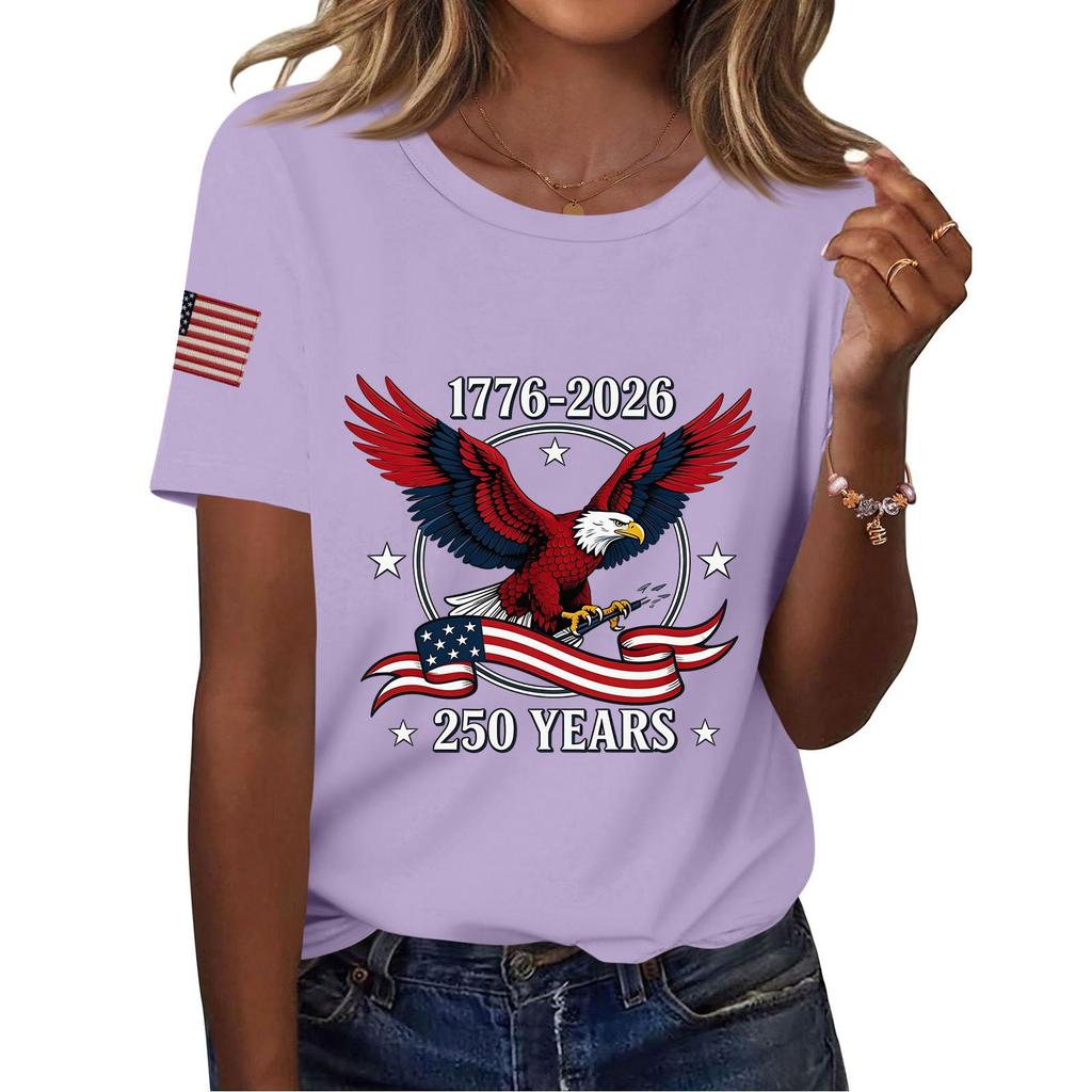 Damenmode, lässig, bedruckt, kurzärmlig, Rundhalsausschnitt, Pullover