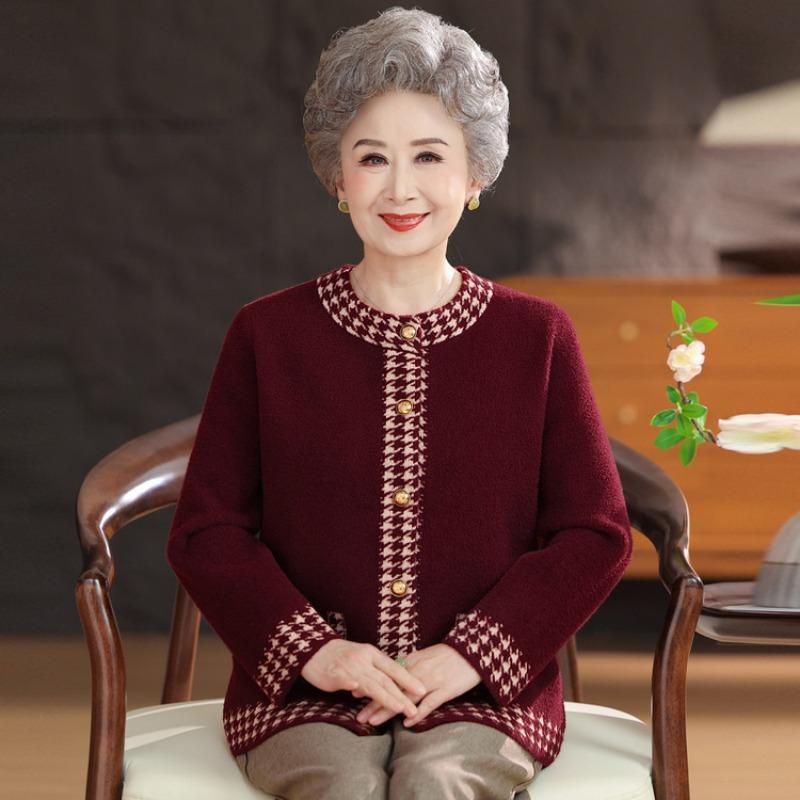 

Одежда для мамы среднего возраста осень-зима новое темпераментное пальто одежда для бабушки модная повседневная вязаная куртка топ 3XL