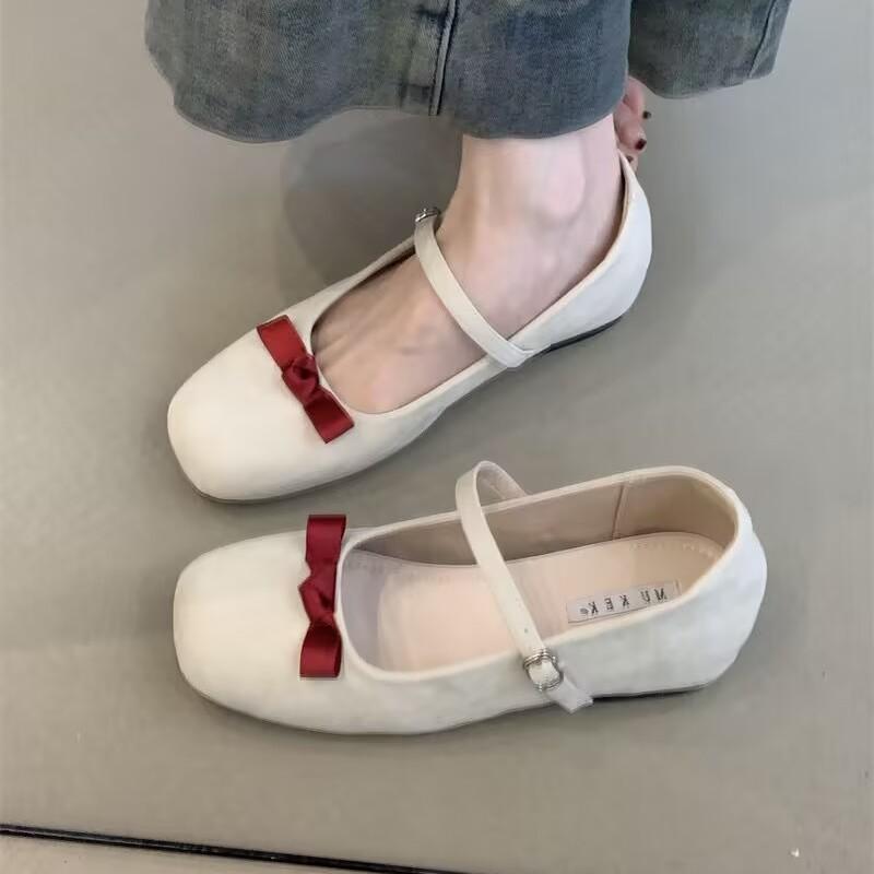Spring fairy style cute round head ballet shoes female new bow retro inner height increase Mary Jane shoes