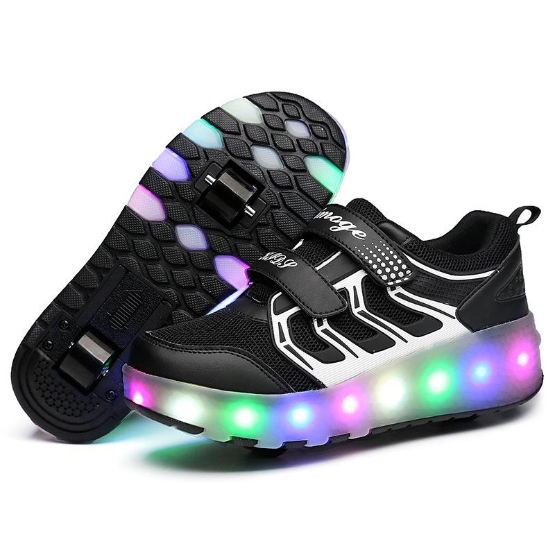 Children's Runaway Shoes Teen Roller Skates Double Wheel Charging Light Skates Flying Pulley Sports Wheel Shoes