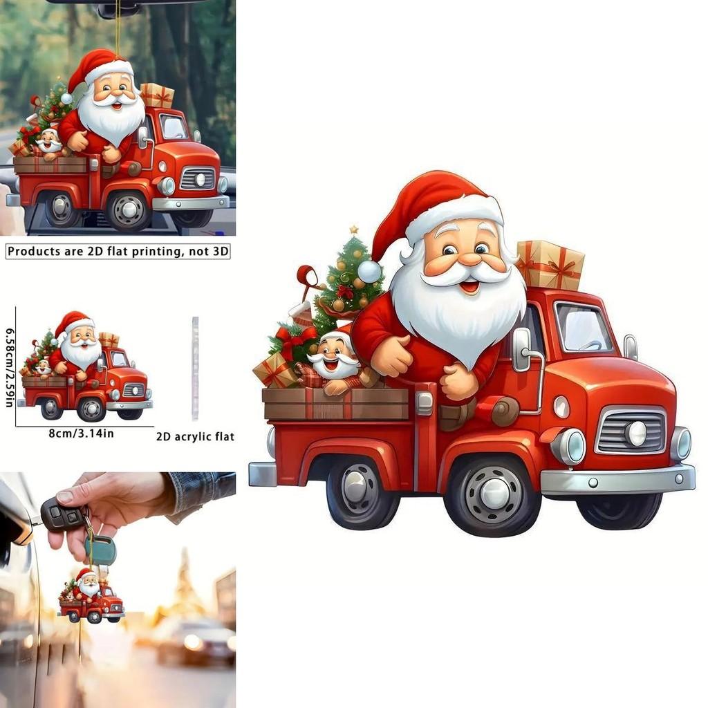 Christmas Santa Drive Car Pendant With Acrylic Material For Car Interior Decoration And Gift Idea