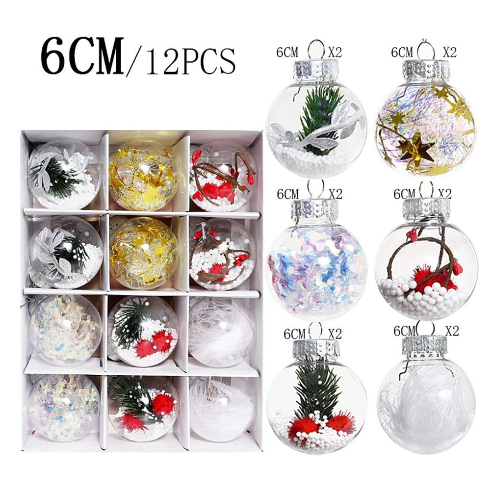 12Pcs/box Christmas Tree Balls Ornament 6CM Transparent Hanging Bauble Pendant 2025 Christmas New Year Party Home Decoration