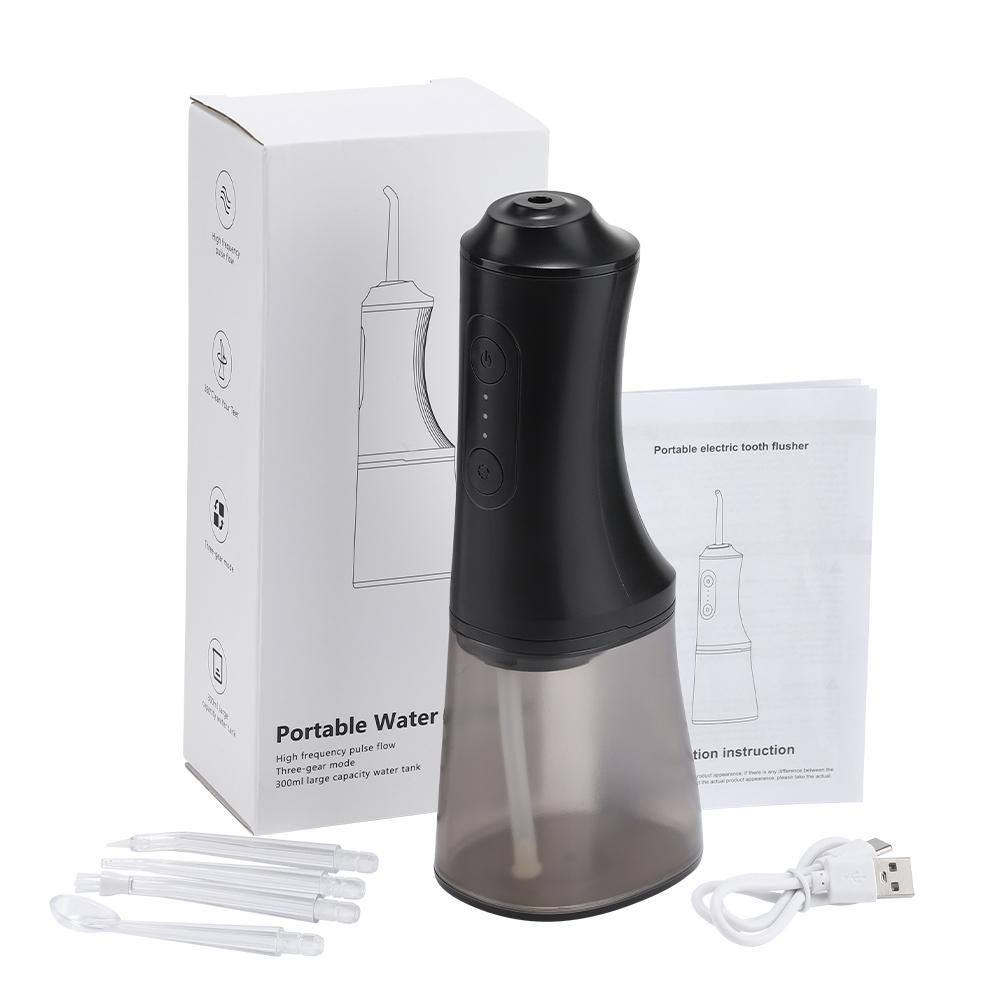 

Электрическая портативная ирригатор для зубов с водой, 3 режима, высокочастотный импульс на 360°, 4 съемных форсунки, емкость 300 мл, чистка зубов чёрный